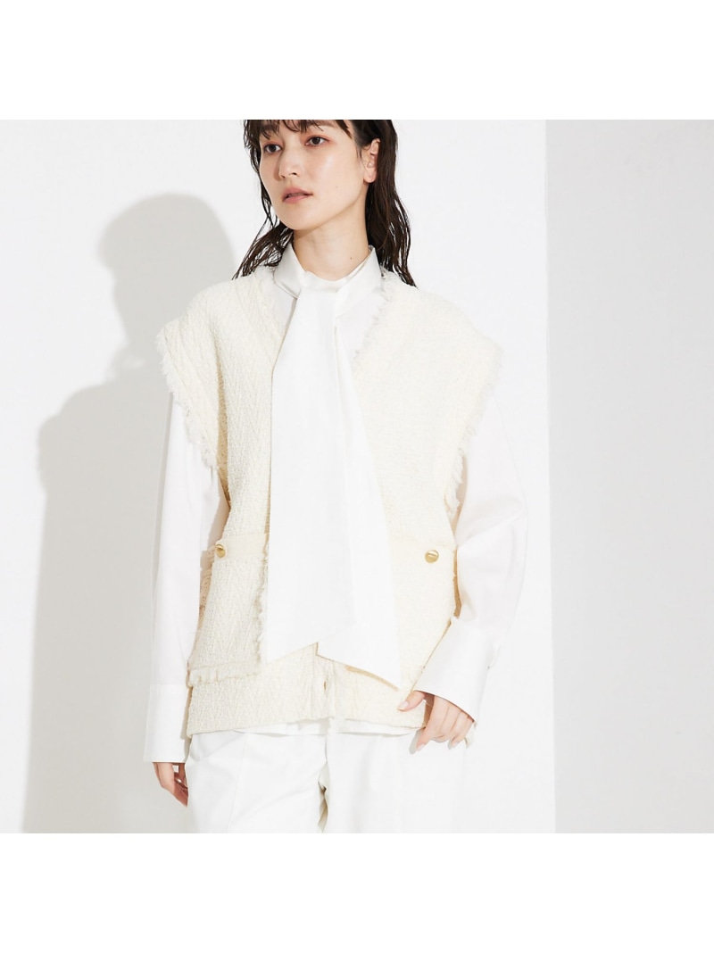 【SALE／30%OFF】ツィードニットジレ qualite カリテ トップス ベスト・ジレ ネイビー ホワイト【RBA_E】【送料無料】[ Fashion]｜ABAHOUSE ONLINE