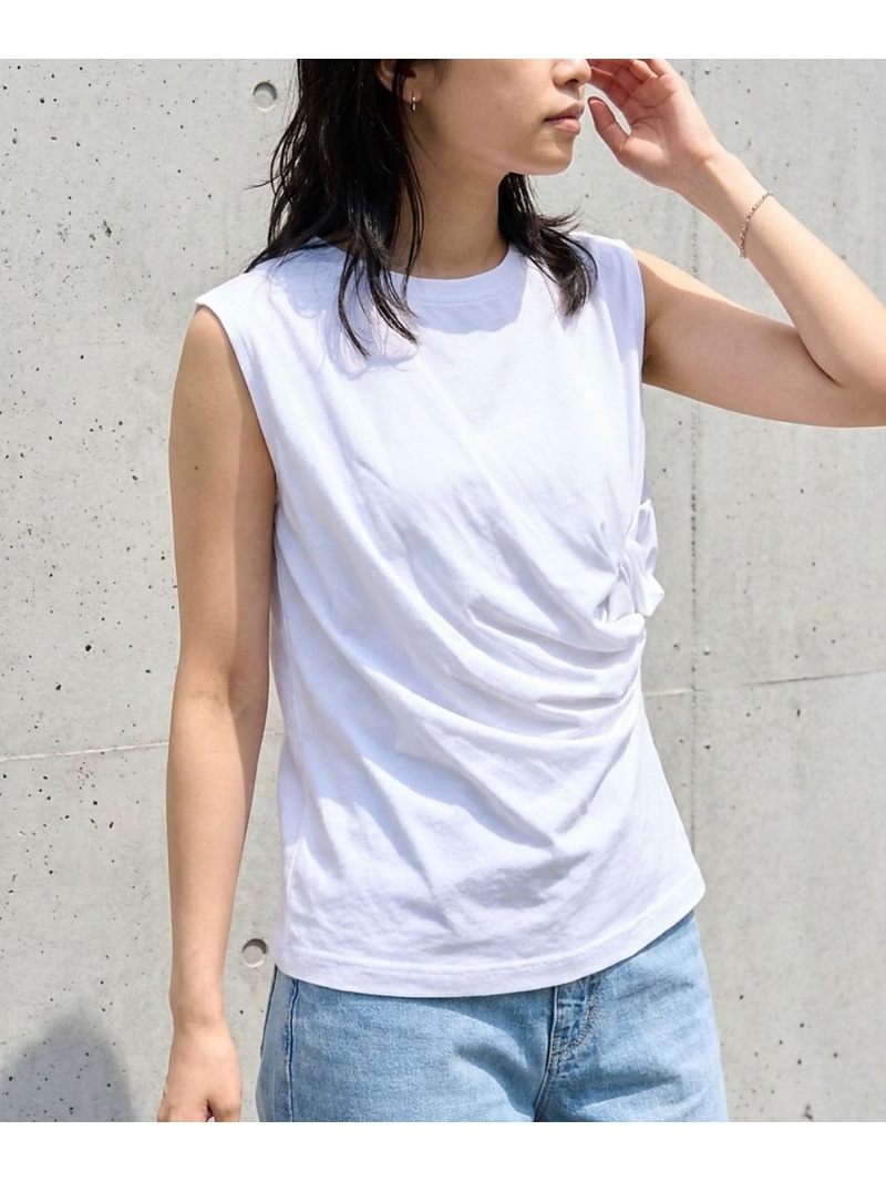 【SALE／10%OFF】【当たること冷感】【UV撥ねのける】【構成要素バス発着場押さえる】ドレープギャザーノースリーブカットソー Rouge vif la cle ルージュ・ヴィフ ラクレ トップス カットソー・ティーシャツ 薄墨色 白いこと【RBA_E】【貨物輸送無料】[ Fashion]