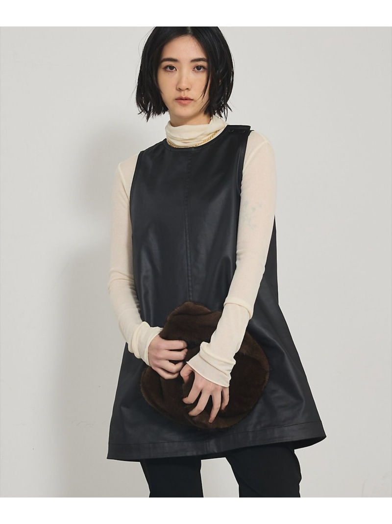 【SALE／30%OFF】レザーライクフレアージレ qualite カリテ ワンピース・ドレス チュニック ブラック【RBA_E】【送料無料】[ Fashion]