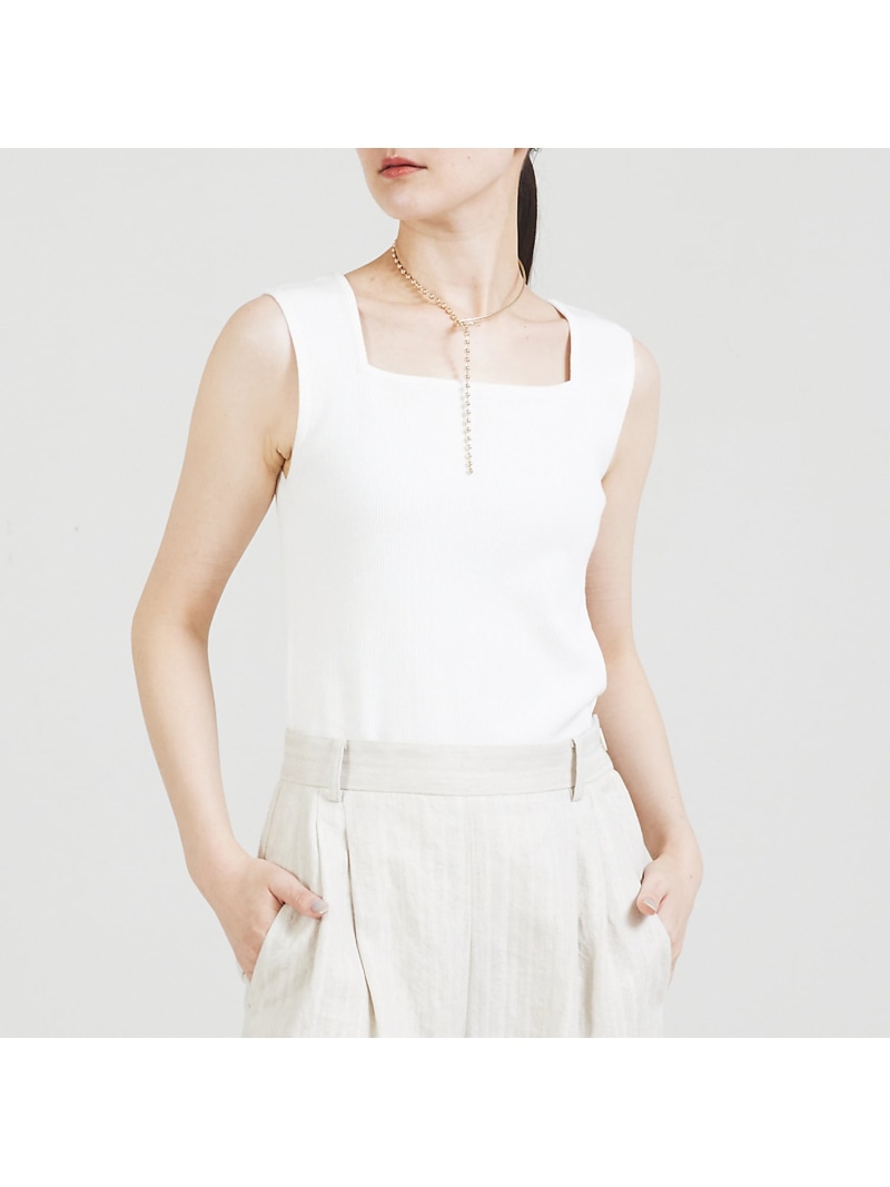 スクエアノースリーブニット qualite カリテ トップス キャミソール レッド ブラック ホワイト【送料無料】[ Fashion]