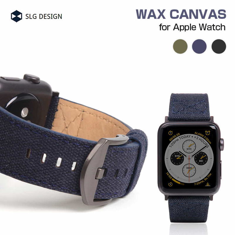 SLG Design アップルウォッチバンド バンド Wax Canvas キャンバス生地＆本革 交換バンド for Apple Watch 49mm, 46/45/44/42mm (Ultra3/2/1,Series11-1,SE3-1) アップルウォッチベルト [ カンバス ベジタブル イタリア製 交換バンド ] おしゃれ メンズ 革 プレゼント