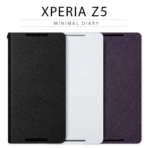 Xperia Z5 ケース 手帳型 ZENUS  Minimal Diary（ゼヌス ミニマルダイアリー）エクスペリア ゼット スマホケース スマホカバー ブラック ホワイト バイオレット 黒 白 紫 本革 レザー サフィアーノ 高級 高品質