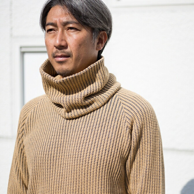 TURN ME ON（ターンミーオン) スヌード付きワッフル編みニット (SAND) (MENS)M/Lサイズ｜Abbot kinney