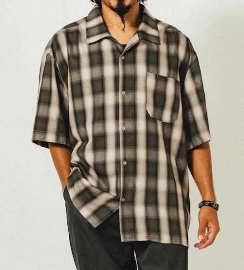 (BIG MIKE/ビッグマイク) Rayon Mix Ombre Check Shirts / GRY×PNK （メンズ）M/Lサイズ