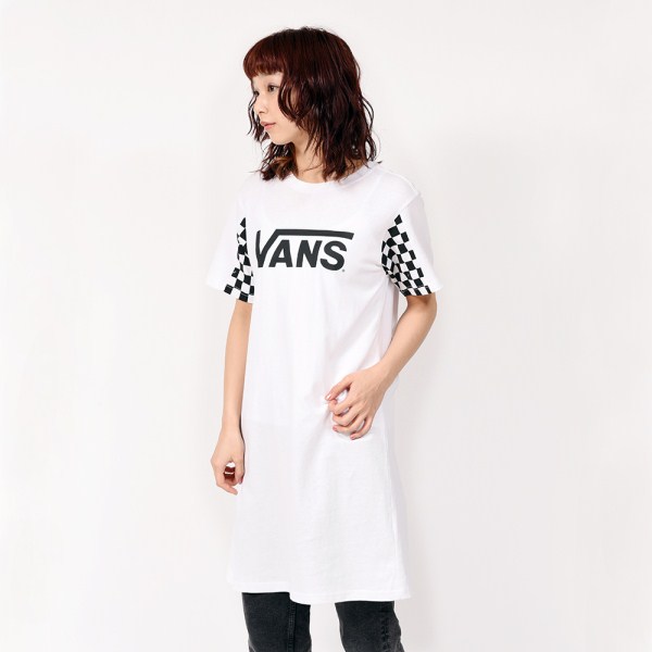 楽天市場 Vansウェア Checker Sleeve Tee One Piece ヴァンズ ワンピース Va19ss Go02 White Abc Mart楽天市場店