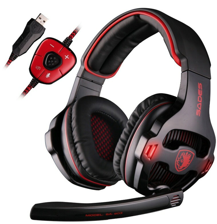楽天市場 国内正規品 Gp Sades Sa903 Gaming Headset ゲーミングヘッドセット ヘッドフォン 7 1chサラウンドプロフェッショナル Usb Pc ゲーム用ヘッドホン マイク 音量調節機能付き レッド Abc通販