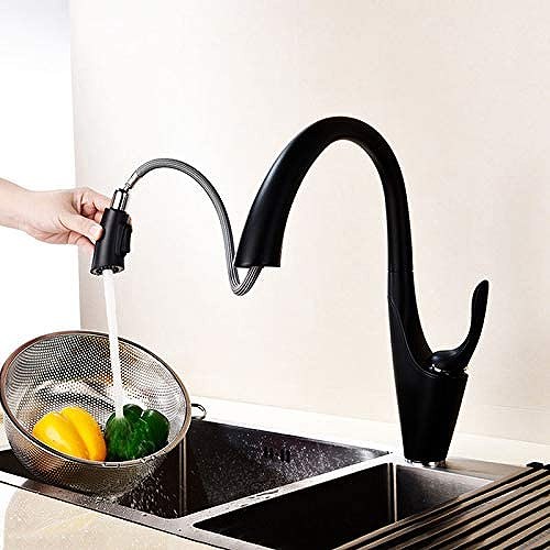 伸ばせる水栓 混合水栓 洗面蛇口 洗面用混合栓 キッチン用混合水栓 水栓 キッチン水栓 混合水栓 蛇口 キッチン蛇口 引き出し式水栓 店舗用水栓 店舗用蛇口シャワー＆整流切り替え可能 シングルレバー混合水栓 節水（ブラック）