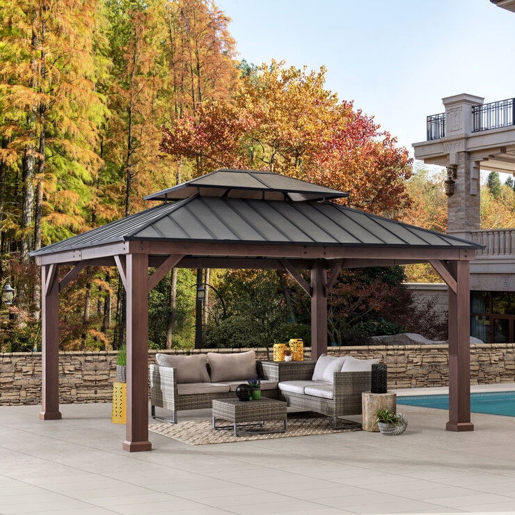 楽天市場】ガゼボ ウッドガゼボ Wood Gazebo 約366cm×427cm×高さ