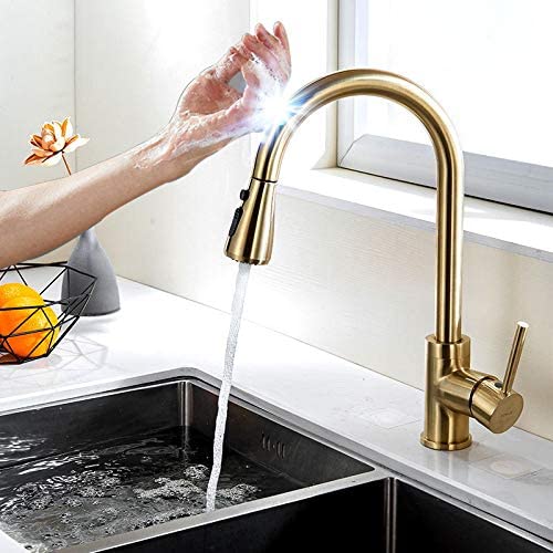 タッチセンサー水栓 据え置きは飾り気の無い かっこいい 検出器 手当たり式水道の栓 多役立つこと 勝手もとの水道の栓を引き出す 束の間止水 冷熱雑ぜ合わせる水栓 Niかた付ける 洗面用水栓 さび押しとどめる  身寄り用 バス発着場用水栓 御勤め用 タッチセンサー水道の栓 ステンレス鋼製 勝手もと用水栓 (色：ゴールドメッキ gold)