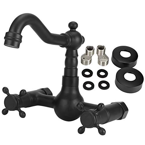 楽天市場】キッチン水栓 2ハンドル 壁付混合栓 マットブラック 黒塗装