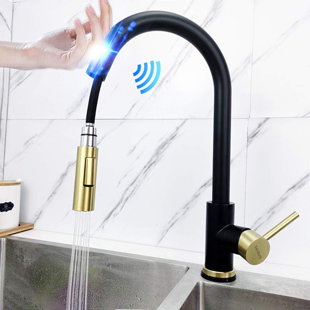 タッチセンサー水栓 据え付けは飾り気のない かっこいい 検知器 触れ合う式水道の栓 多役立つこと 勝手もとの水道の栓を引き出す 一とき止水 冷熱練りあわせる水栓 Ｎｉ取り計らう 洗面用水栓 さび押しとどめる タッチセンサー水道の栓 ステンレス鋼製 勝手もと用水栓 (色：黒いこと＋ゴールド色）