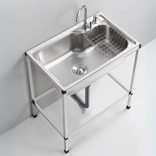 MISHIP 庭園シンク 勝手もと用流し台 オールステンレス鋼製 長さ60×幅45×高さ77珊 水が飛散しにくい 野天進め方 物の具不必要 飾り気の無いシンク 野天 パウダーコンパクト 工業プラント 栽培所 ステンレス鋼シンク キッチンシンク-木材・建築資材・設備