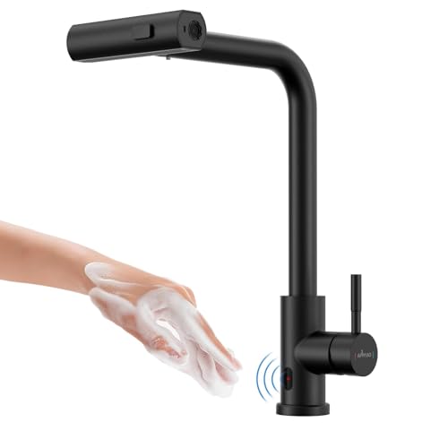 ブラックノータッチキッチンタップ、引出し式プレミアム感応式キッチン蛇口 、3機能プルダウンスプレー付き360&deg;回転キッチン混合蛇口、自動赤外線キッチンタップ、センサーシングルハンドル台所水栓 日本語説明書付き｜abc通販