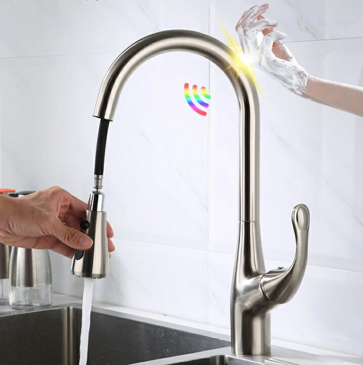 【組みかえる版】タッチセンサー水栓 据え置きは飾り気の無い かっこいい 検出器 手当たり式水道の栓 多役立つこと 勝手もとの水道の栓を引き出す 束の間止水 冷熱雑ぜ合わせる水栓 Niかた付ける 洗面用水栓 さび押しとどめる タッチセンサー水道の栓 ステンレス鋼製 勝手もと用水栓 (色：ステンレス鋼 引っ敷き)