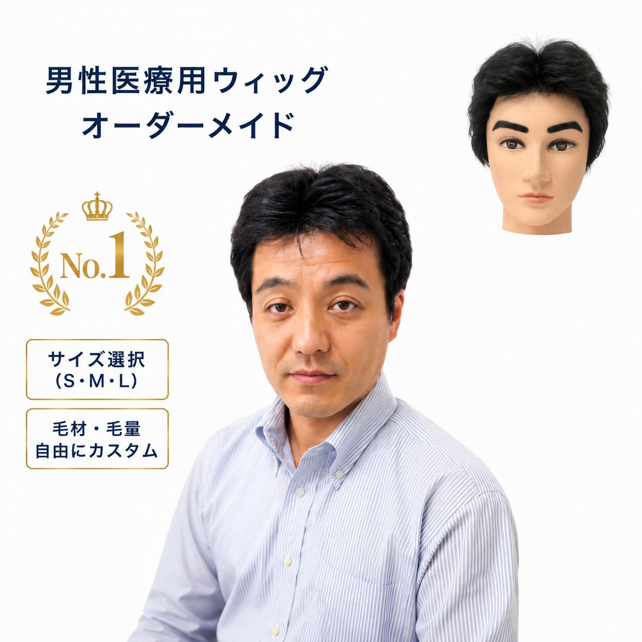 【セミカスタム メンズウィッグ】【1位】医療用 かつら ウィッグ ショート 白髪 人毛 人工毛 抗がん 円形脱毛 全頭|eヘアーの髪倶楽部