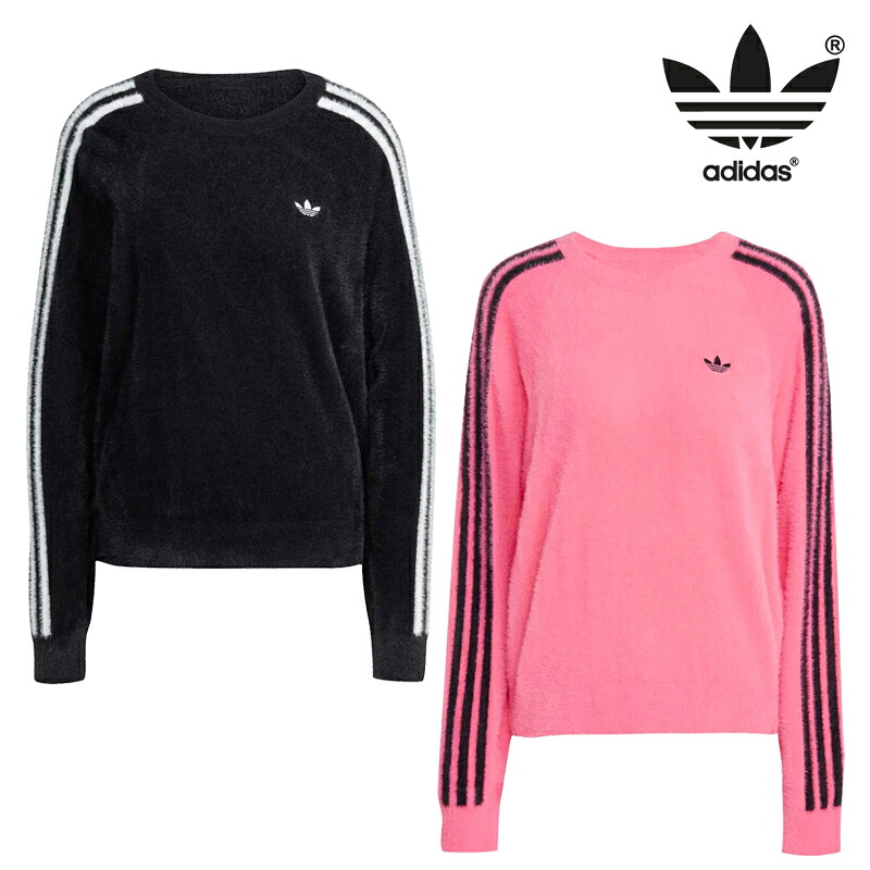 ★送りとどける無料★ [ADIDAS] JX7811 JX7813 adidas Adicolor Holiday Knit Sweater 25FW 新作 編み物 プルオーバー 労働者の一団のど首 長袖 3縞模様 ロゴタイプ 刺しゅう ふわふわ もの柔らか 保温 軽さ デイリー 秋冬 ユニ一発やる 雅びやか 流行り良良