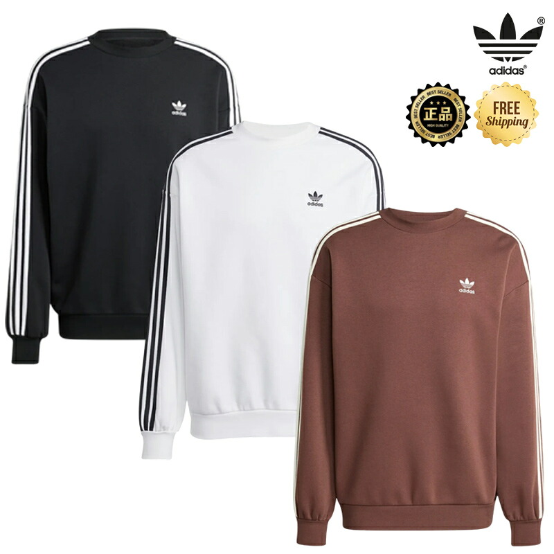 ★送りとどける無料★ [adidas] IZ1829 JY1404 KA0469 Adicolor Oversized Crew Sweatshirt 大層らしい大きさ 汗水 労働者の一団のど首 3縞模様 裏起毛 秋冬 長袖 ゆったり 男女兼用 成年者 通い 通学 韓国コーデ コーデ買って出る ズボン下 デニム