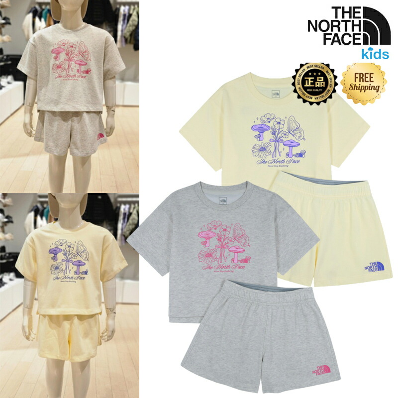 ★日本未入荷 26SS 配送無料★ [THE NORTH FACE] NT7US34 G'S RIBBONY SET ガールズ セットアップ 半袖Tシャツ ショートパンツ 上下セット デイリー ルームウェア お出かけ 休日 ナチュラル コーデ提案 スニーカー キャップ 韓国っぽ｜ABC TOWN 11,392円