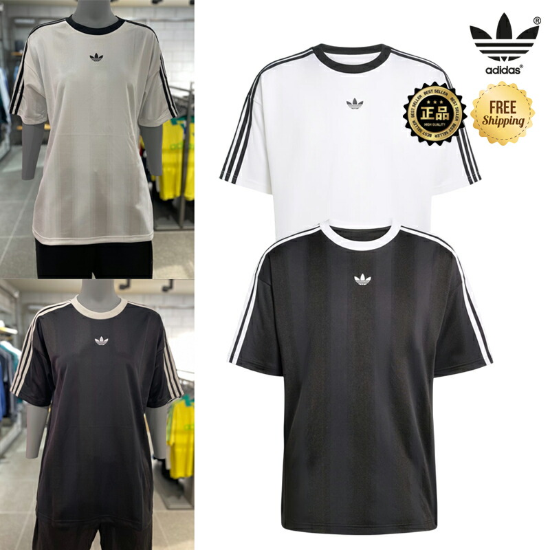 ★日本未入荷 26SS 送りとどける無料★ [ADIDAS] KD5829 KD5830 Adicolor Jacquard Jersey 取り組みプルオーバー 蹴球プルオーバー 半袖プルオーバー ルーズフィット 3縞模様 トレフォイル レトロ 運動競技入り合わせる 韓国っぽ コーデ買って出る 広広としたズボン下 ジーンズ スコート