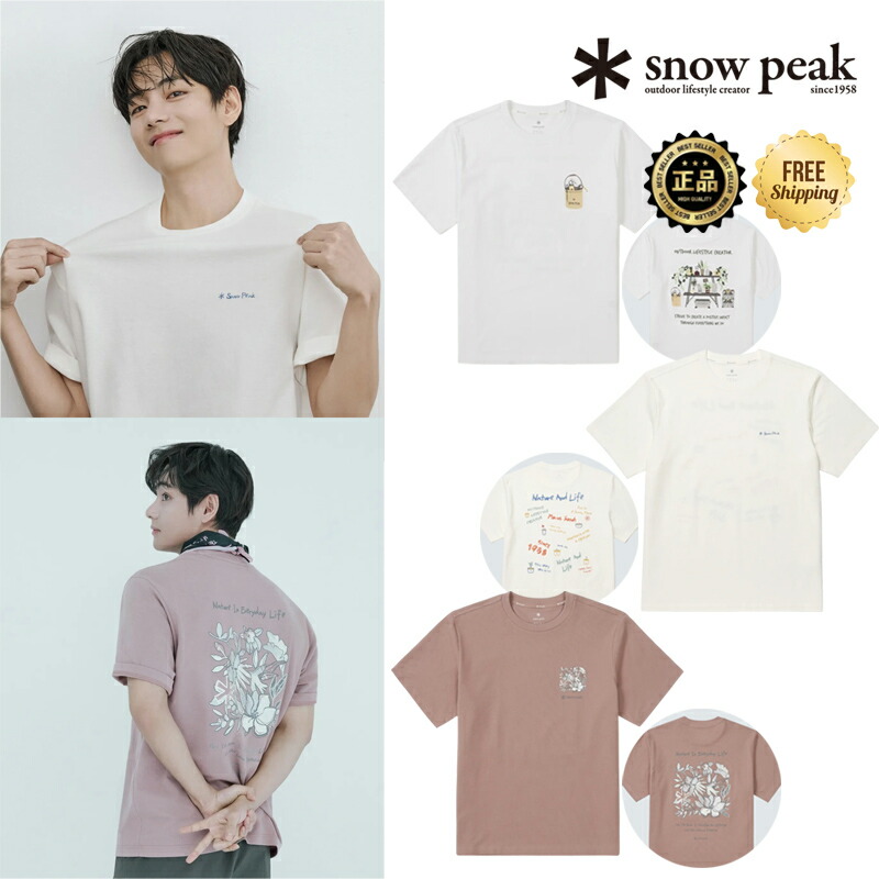 ★日本未入荷 送りとどける無料★ [SNOW PEAK] S26MUF 26SS Light Moment with V BTS V テテ着付ける色合い 半袖プルオーバー寄せあわせ グラフィックプルオーバー メンズ レディース S26MUFTS08 S26MUFTS60 S26MUFTS70