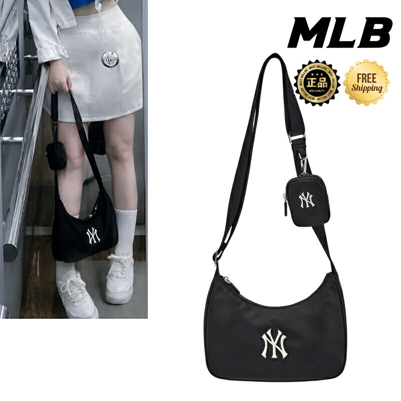 ★日本未入荷 26SS 配送無料★ [MLB Korea] 3ACRB045N Basic Sporty Crossbody Bag NY ショルダーバッグ ホーボーバッグ 斜め掛け NY刺繍 小さめ レディース コーデ提案 Tシャツ スニーカー 3ACRB045N-50BKS｜ABC TOWN