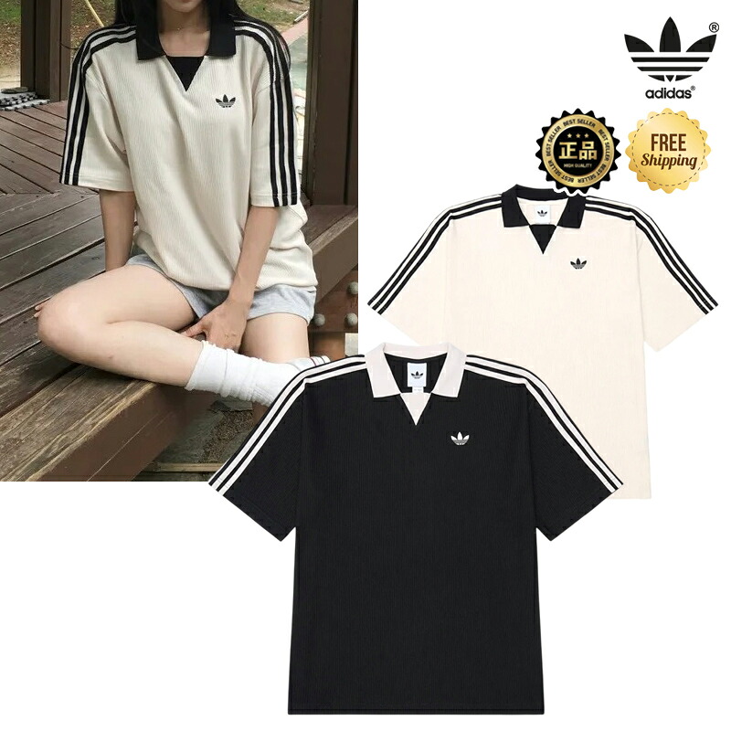 ★日本未入荷 26FW 配送無料★ [adidas] KW7467 KW7472 Waffle S/S Jersey ワッフル半袖ポロシャツ サッカーシャツ ゲームシャツ 3ストライプ 襟付きTシャツ ユニセックス カジュアル コーデ提案 デニム ショートパンツ｜ABC TOWN