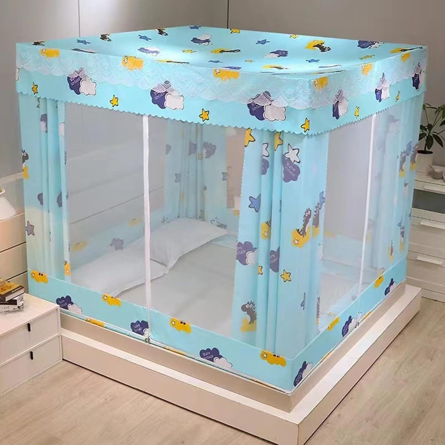 かや ワンタッチ 組み立て簡単 150*200*170cm 3ドア設計 防虫用ネット 防蚊対策 夏の対策 全方位ガード 光をさける 安心睡眠 子供 密度が高い 通気性 洗える 持ち運べる 収納便利 屋|ABCZショップ