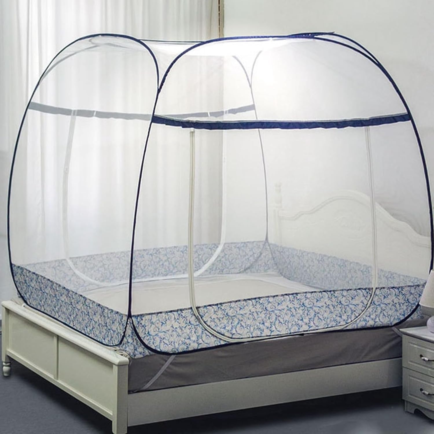 ワンタッチ 蚊帳 テント式 夏の対策 虫 蚊 全方位ガード 高密度 安心睡眠 屋内蚊帳 モスキートネット 組み立て簡単 折りたたみ式 キャンプ 旅行 アウトドア 通気性よい 2ドア設計 かや 収納便利|ABCZショップ