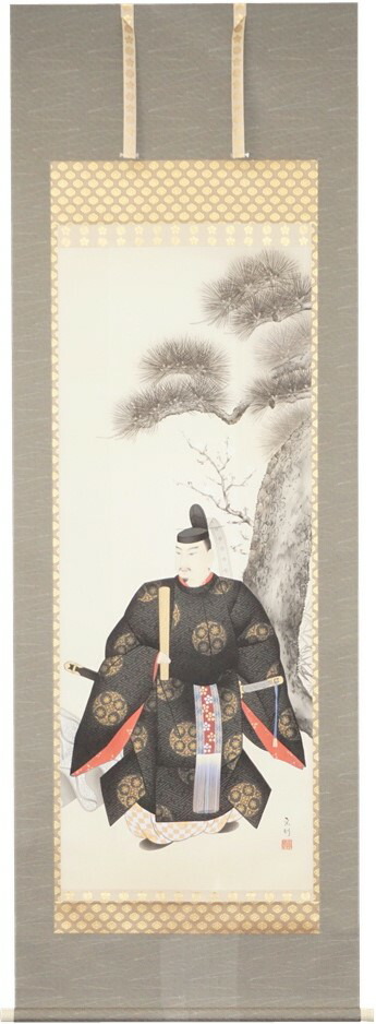 掛軸 天神様　尺八立 長柄宗則作【送料無料】【年中掛】【桐箱入】【本丸表装】