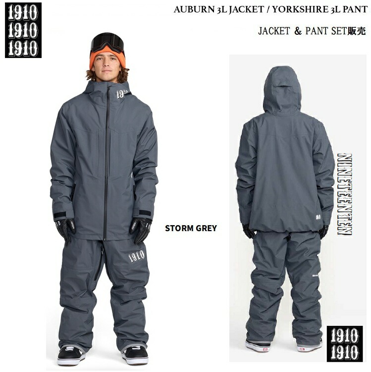 1910 NINETEEN TEN   / AUBURN 3L SNOW JACKET  ＆ YORKSHIRE 3L SNOW PANT (JKT＆PNT上下書き割り売りわたす) 色つや:STORM GREY / 26-27  /野球クラブ青二才 拾 /上衣 /ズボン下 /3LAYER /雨合羽御召しもの / 2027 913261601 913261602 【2026年11月より順次送りとどける予定を組む】