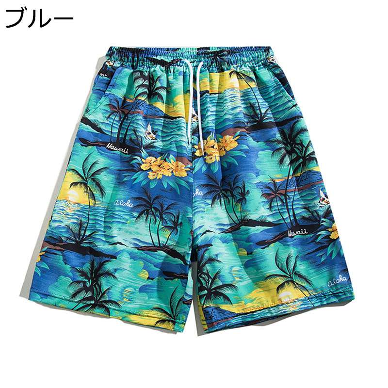 水着 海水パンツ サーフパンツ メンズ 総柄 アロハ風 夏用 春着 スイムウェア 半ズボン ビーチウェア ウエストゴム紐付き 速乾性 通気 水陸両用 短パン 海パン おしゃれ ビーチ 海水浴 ハワイー画像