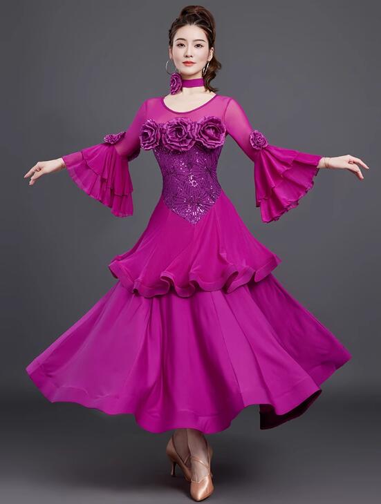 送料無料 上品 新作 社交ダンス専用ダンス ドレス 優雅 花柄 演出服 競技用 ワルツドレス エレガント 人気 ステージ衣装 踊りドレス イベント服スタンダードダンス 舞台 マキシ丈ワンピース ダンスウエア モダン衣装 高級感 大きい裾 練習着 モダン衣装 イベント服