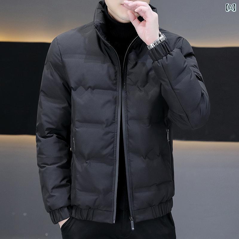 メンズ ファッション 春夏 秋冬 かっこいい オシャレ モテ 男性用 紳士服 服 韓国 シンプル 大人 冬用 高級 スタンドカラー ダウン ジャケット 防寒 ジャケット ライト ブラック 冬服