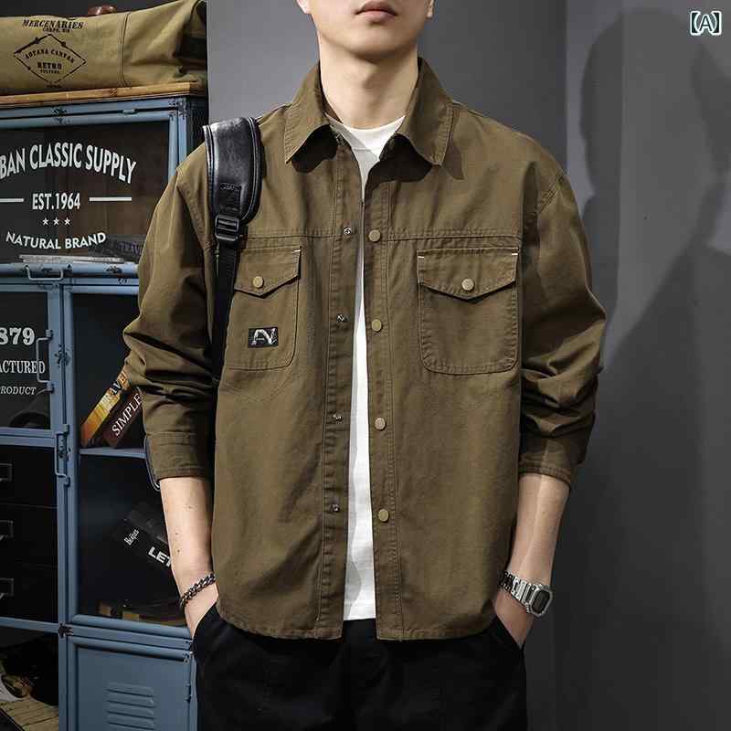 メンズ 流行り物 春夏 秋冬 かっこいい オシャレ モテ 成人男性用 成人男性服  服 韓国 分かりやすい 成年者         綿   細工物御召しもの   長袖   プルオーバー   アメリカン   心地よい   マルチ   衣嚢   上衣