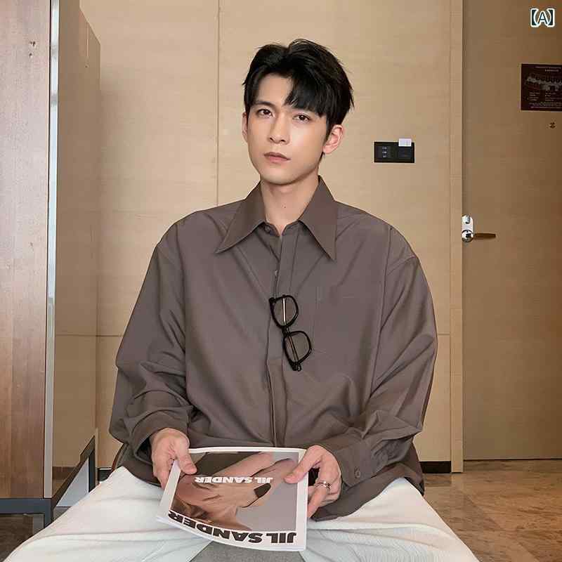 メンズ 流行り物 春夏 秋冬 かっこいい オシャレ モテ 成人男性用 成人男性服  服 韓国 分かりやすい 成年者 ハイエンド   心地よい   薄墨色   プルオーバー   長袖   鉄   不必要   無地   下着類   白   プルオーバー