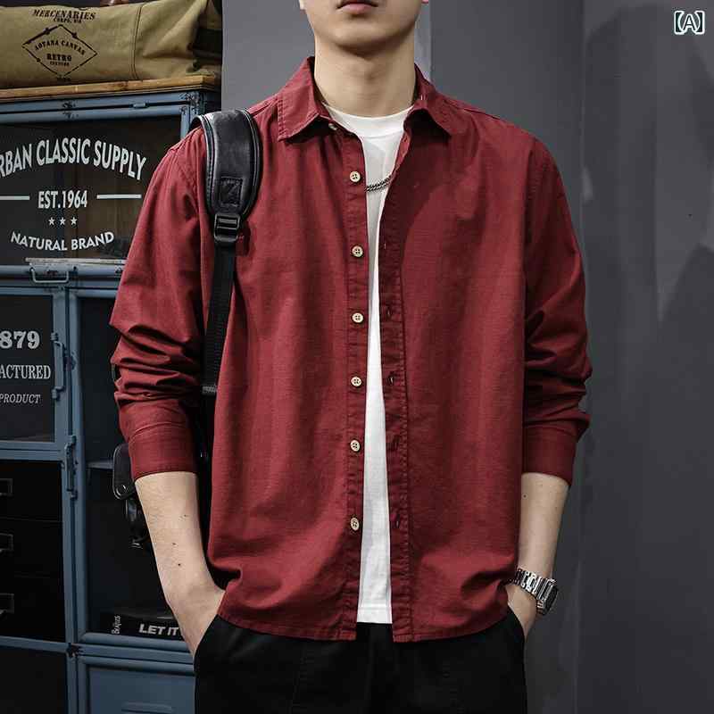 メンズ 流行り物 春夏 秋冬 かっこいい オシャレ モテ 成人男性用 成人男性服  服 韓国 分かりやすい 成年者    綿織物＆   リネン   通気性   無地   長袖   プルオーバー   ゆったり   好いたらしい   赤いこと   メンズプルオーバー   心地よい   上衣