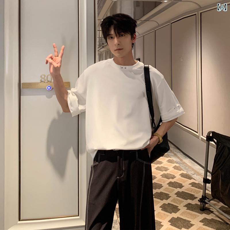 メンズ 流行り物 春夏 秋冬 かっこいい オシャレ モテ 成人男性用 成人男性服  服 韓国 分かりやすい 成年者      朦朦たる   半袖   T   ティーシャツ       無地   トップス   ゆったり   分かりやすい   T   ティーシャツ