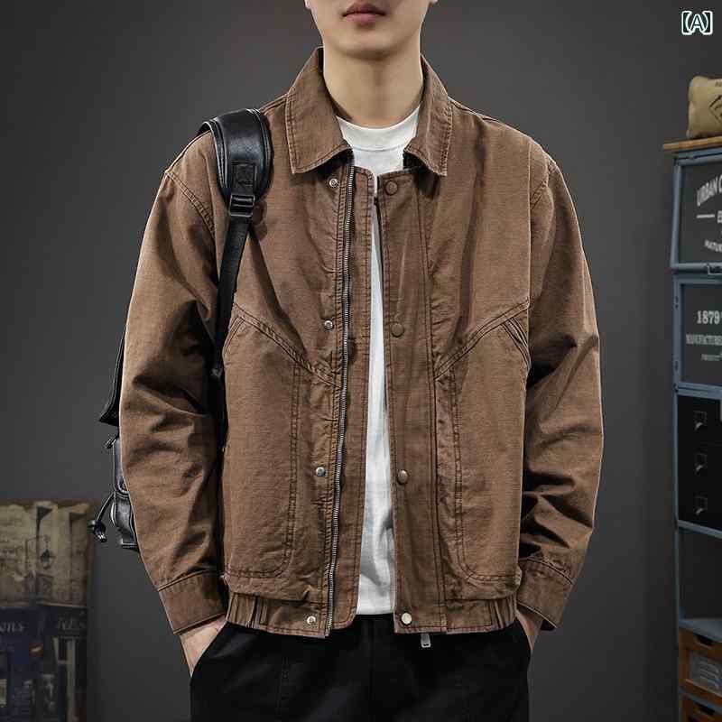 メンズ ファッション 春夏 秋冬 かっこいい オシャレ モテ 男性用 紳士服 服 韓国 シンプル 大人 ヘビーウォッシュ 加工 ワークウェア ジャケット アメリカン カジュアル コート レトロ トップ