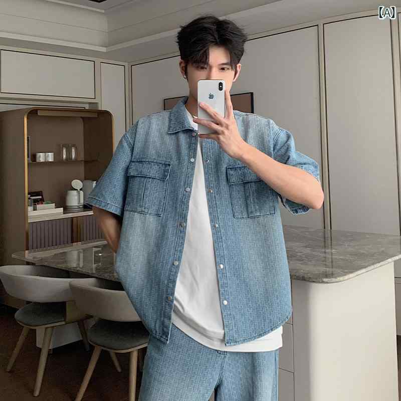 メンズ 流行り物 春夏 秋冬 かっこいい オシャレ モテ 成人男性用 成人男性服  服 韓国 分かりやすい 成年者 ハイエンド薄っぺら   ジーンズプルオーバー       青色   背広
