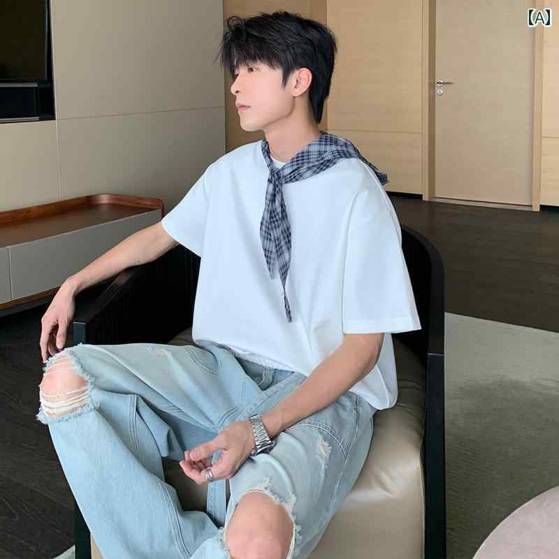 メンズ ファッション 春夏 秋冬 かっこいい オシャレ モテ 男性用 紳士服 服 韓国 シンプル 大人 ボーイズ 半袖 T シャツ トップス クリーン フィット シンプル T シャツ