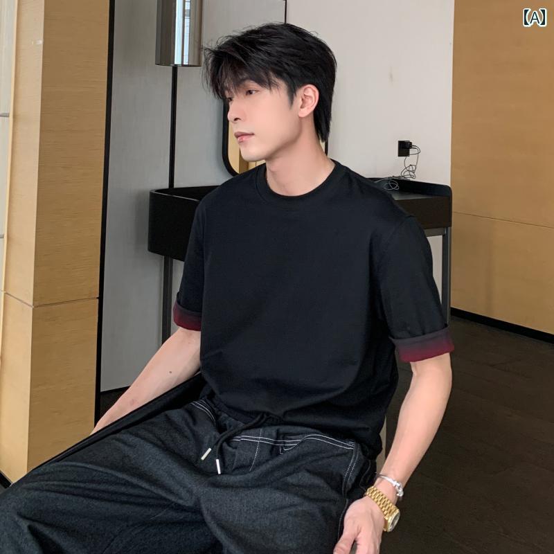 メンズ 流行り物 春夏 秋冬 かっこいい オシャレ モテ 成人男性用 成人男性服  服 韓国 分かりやすい 成年者 綿織物   引っ切り無い   肩先   半袖   T   プルオーバー   甚だしい   トップス   ボーイズ   ゆったり   分かりやすい   T   プルオーバー