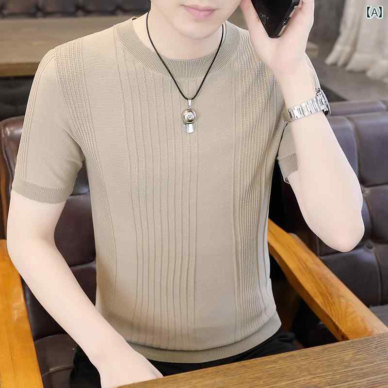 メンズ 流行り物 春夏 秋冬 かっこいい オシャレ モテ 成人男性用 成人男性服  服 韓国 分かりやすい 成年者 冷感   T   ティーシャツ   半袖   薄っぺら   半袖   編み物   ティーシャツ   トップス   ハイエンド   心地好い   ボトムス   T   ティーシャツ