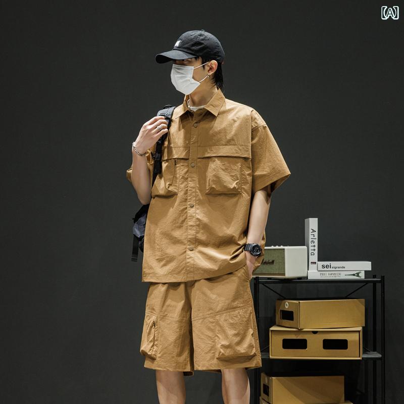 メンズ 流行り物 春夏 秋冬 かっこいい オシャレ モテ 成人男性用 成人男性服  服 韓国 分かりやすい 成年者 アメリカン   表どおりビッグ   衣嚢   マルチ   衣嚢   細工物プルオーバー   半袖   遊撃手   ズボン下   背広   背広   レトロ   馬鹿でかい大きさ