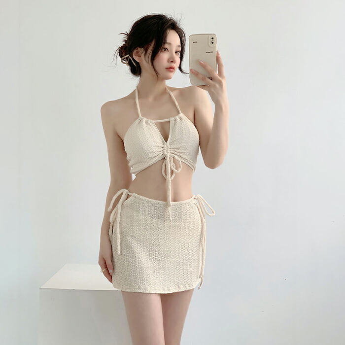 水着 ビキニ レディース セクシー 3点セット 女性用 大人 夏 セパレート 韓国風 きれいめ 海水浴 温泉 ビーチ 大人 おしゃれ スカート付き ホルターネック オトナ女子 バスト 盛れる エレガント