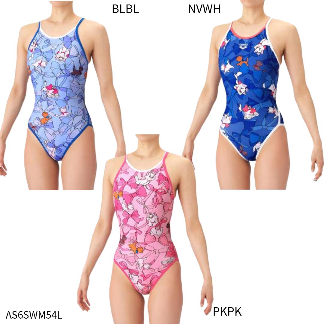 ネコポス（クロネコゆうパケット）選択可【アリーナ】トレーニングワンピース　DISNEY/おしゃれキャット/オープンバック/タフスーツ/トレーニング水着/arena(AS6SWM54L)画像