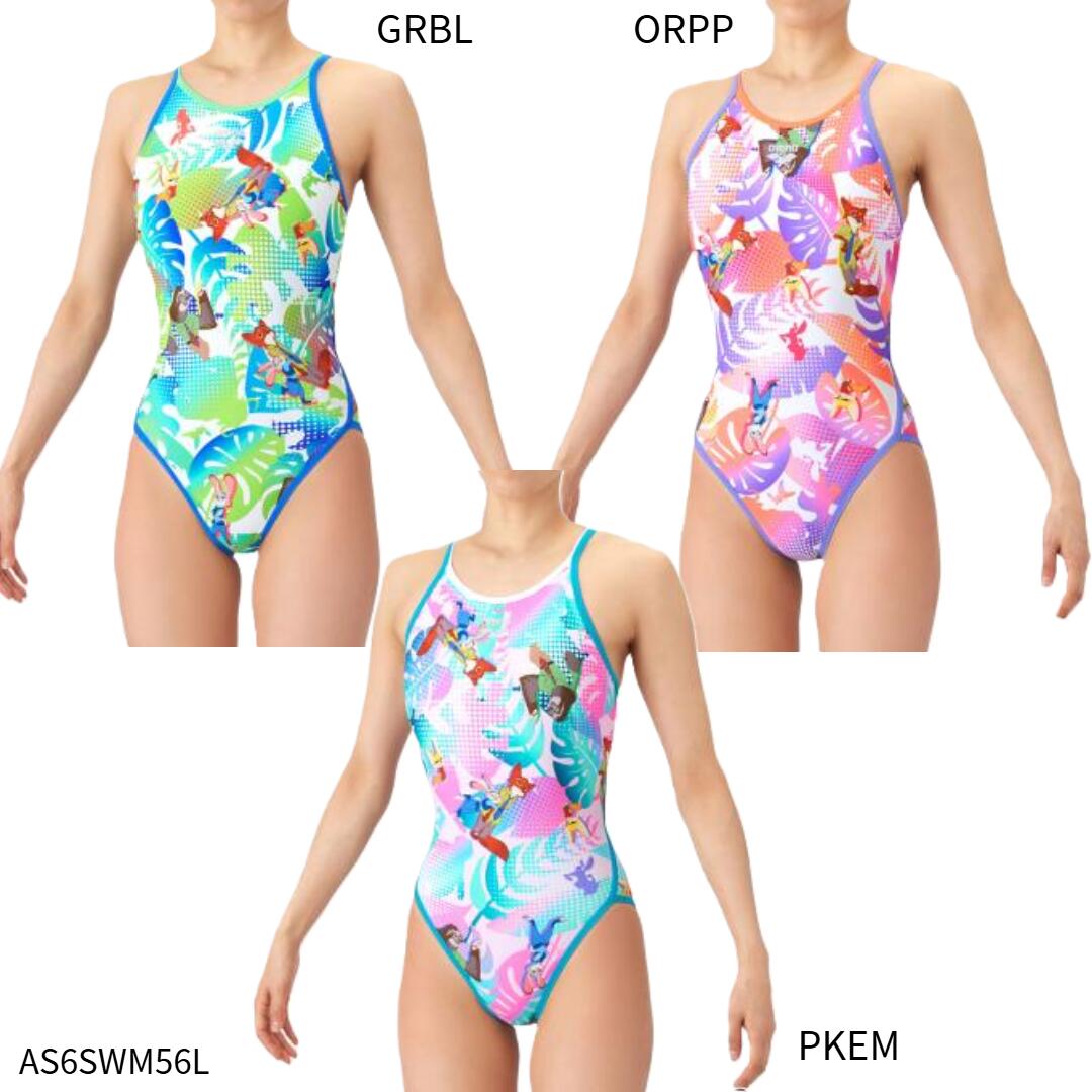 ネコポス（クロネコゆうパケット）選択可【アリーナ】トレーニングワンピース　DISNEY/ズートピア/オープンバック/タフスーツ/トレーニング水着/arena(AS6SWM56L)画像