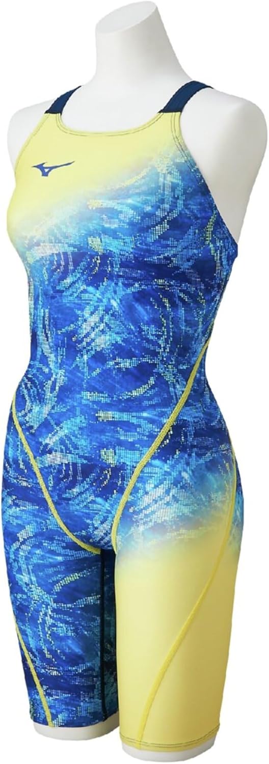 【ミズノ】競泳練習用ハーフスーツ レディース水着/競泳水着/レーシング水着/MIZUNO (N2MGD273)84 エステートブルー&times;ライトニングイエロー｜abespo