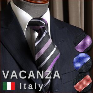 VACANZA italy イタリー製生地使用 日本製 レジメンタルストライプ柄 シルクネクタイ 柄：ストライプ チャコールグレー地 / 色：全3色