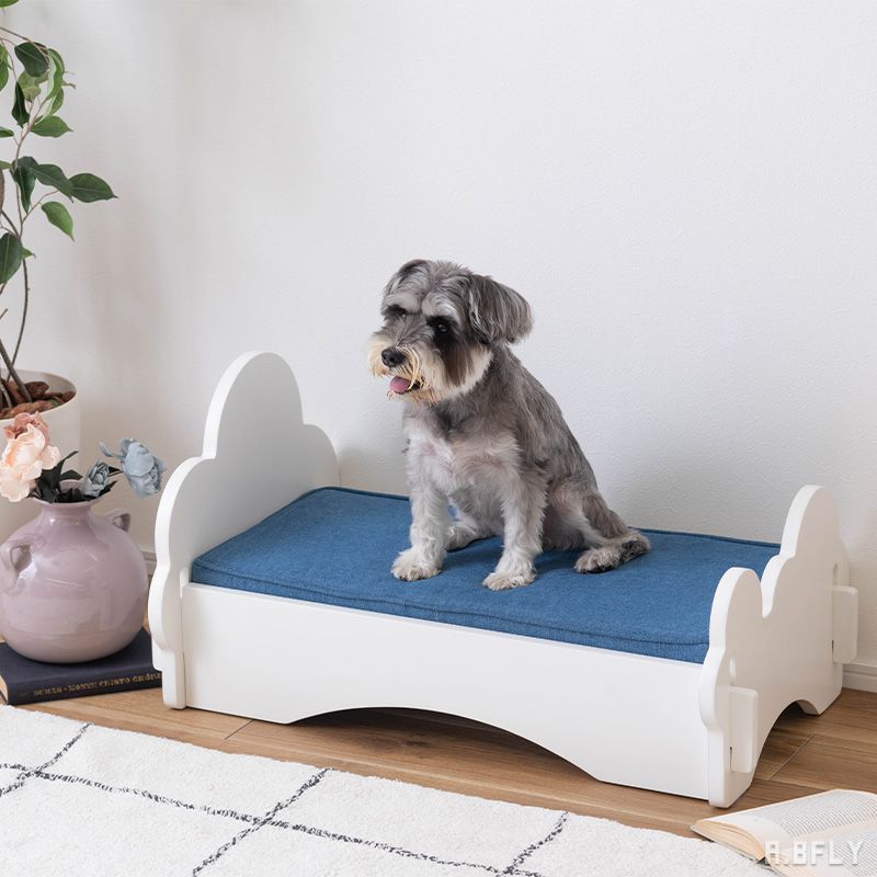 【マラソン限定｜最大6,000円OFFクーポン】ペットベッド ドッグベッド キャットベッド 猫家具 犬家具 猫 イヌ ベッド マットレス付き 取り外し可能 お手入れ簡単 休憩 ホワイト デニム生地 カバーリング ブラウン 猫モチーフ 組立簡単 工具不要[LF]｜A.BFLY ア.ビーフライ 12,672円