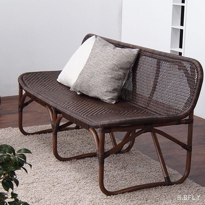 籐家具 カウチ ソファ ベンチ イス 椅子 チェア 腰かけ 2人掛け 3人 ラタン リビング アジアン 和風 軽い 高級 職人 手作り ハンドメイド【大型商品】